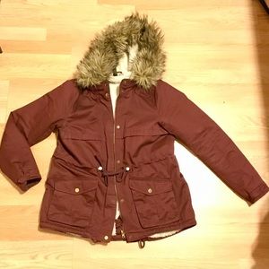 Burgundy H&M Divided Winter Coat